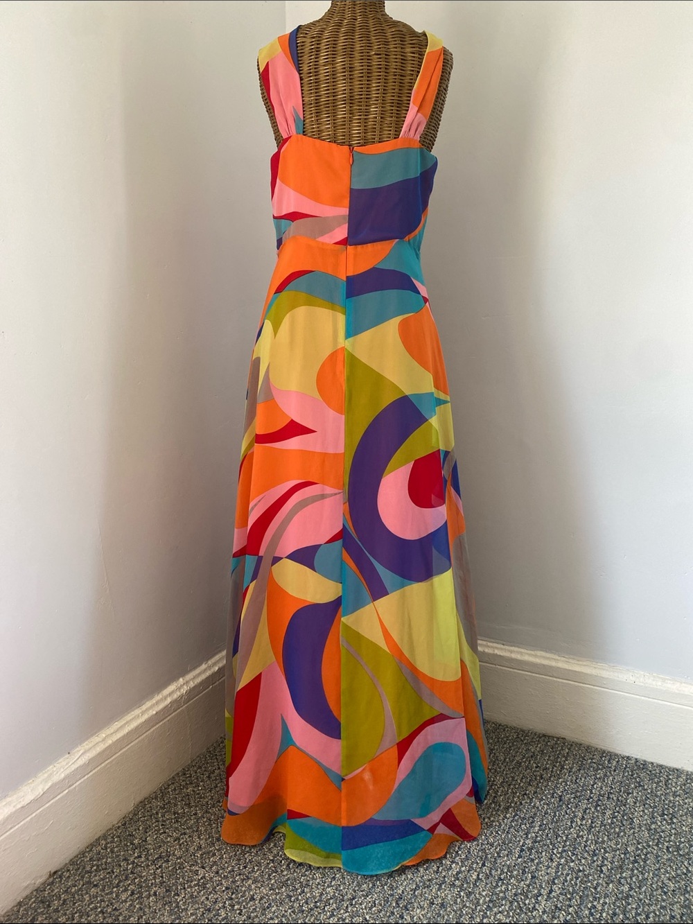 Muse Multicolor Halter Maxi Dress in Orange, Purple, Blue, Pink, Green - Picture 2 of 8